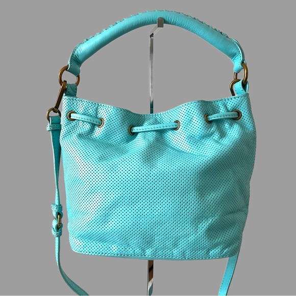 ELLIOTT LUCCA Women's Perforated Leather Crossbody Bucket Bag - Picture 2 of 13